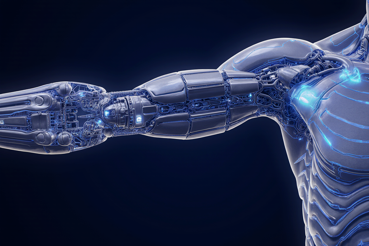 Robotic arm implant development at the 3d model stage Robotic arm implant development at the 3d model stage